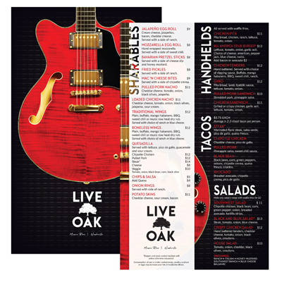 Waterproof Flat Table Menus 8.5"x14"