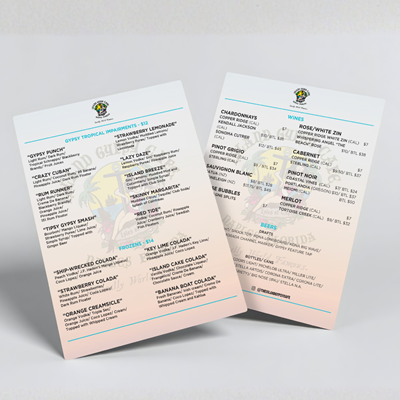 Waterproof Flat Table Menus 8.5"x11"