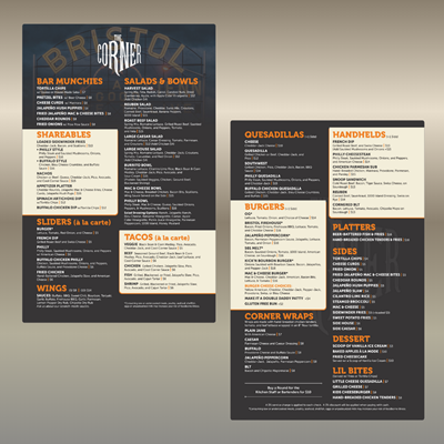 Waterproof Flat Table Menus 11"x17"