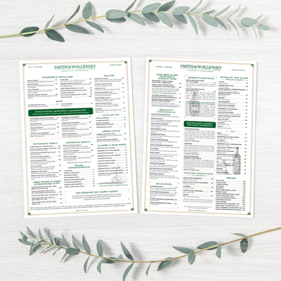 Waterproof Flat Table Menus 13"x19"