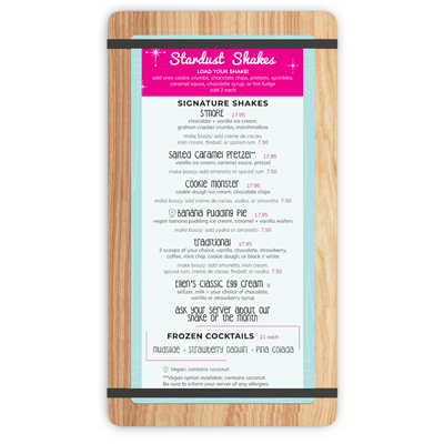 Waterproof Flat Table Menus 4.25"x11"