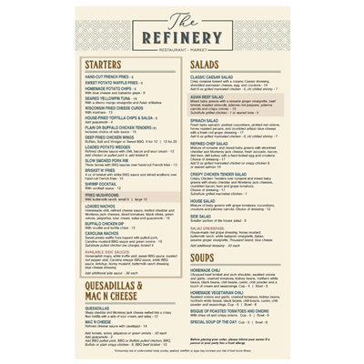 Waterproof Flat Table Menus 12"x18"
